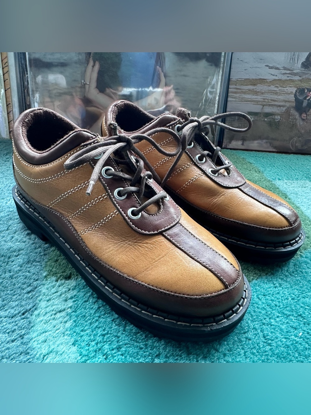Fluevog VINTAGE EXCELLENT 1990s two-tone brown F-shoe lace-up w/ stitch- W7/7.5